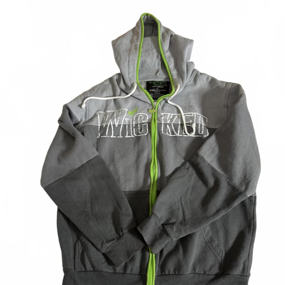 WICKED the‎ Musical Hoodie Green For Good Elphaba Gray Full Zip. SZ LARGE